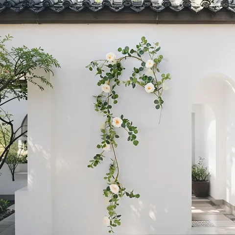 Artificial Eucalyptus Rose Flower Garland Silk Camellia Vine Hanging Greenery Plant For Wedding Home Arch Wall Decor