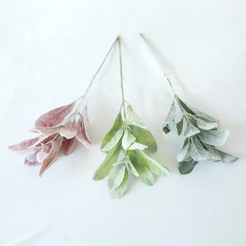 Nordic Ins Style Flocked Artificial Silk Rabbit Ear Leaf Single Stem Simulated Plants Branches For Home Floral Arrangement Wedding Party Decoration Photography Props Arrangement Accessory