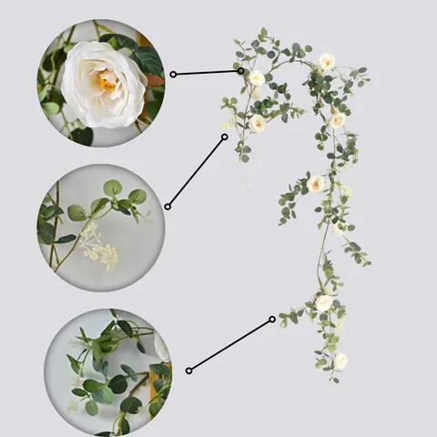 Artificial Eucalyptus Rose Flower Garland Silk Camellia Vine Hanging Greenery Plant For Wedding Home Arch Wall Decor