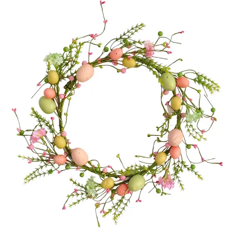 Easter Egg Wreath Simulated Berry Vine Wall Hanging Decoration Colorful Foam Eggs For Party Festival Home Door Decor