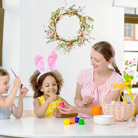 Easter Egg Wreath Simulated Berry Vine Wall Hanging Decoration Colorful Foam Eggs For Party Festival Home Door Decor
