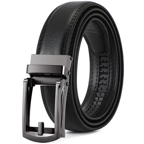 Men Business Belt Split Cowhide Leather Fashion Alloy Automatic Buckle Casual Waist Belt Classic Textured Leather Belt For Suits