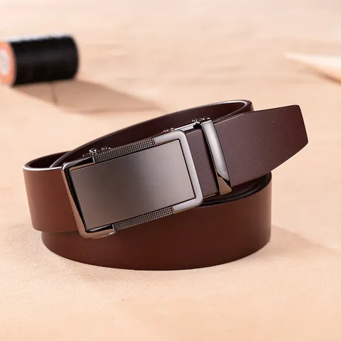 Men Business Automatic Buckle Belt Genuine Top Layer Cowhide Leather Classic Waist Strap For Men Casual Formal Dress Belt