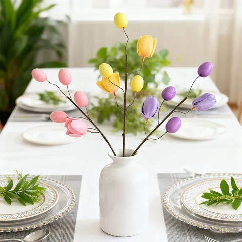 Easter Tulip Egg Branch Artificial Foam Speckled Egg Spray For Home Vase Decoration Festive Party Ornament Photography Prop