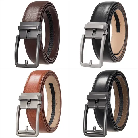 Men Business Casual Split Cowhide Leather Belt Automatic Alloy Buckle Textured Waist Strap For Daily Office Apparel Accessories