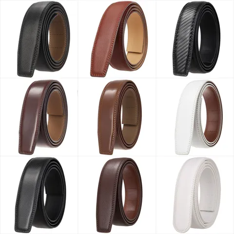 Men Automatic Ratchet Leather Belt Strap Without Buckle Embossed Replacement Waistband For Business Casual Commute Jeans Accessories
