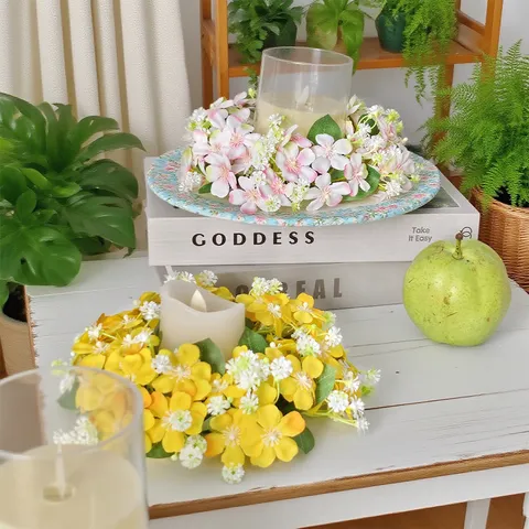 Couronne De Bougie De Fleurs Sauvages Artificielles Avec Bougie LED Plastique Soie Centre De Table Floral Pour Fête De Mariage Décoration De La Maison