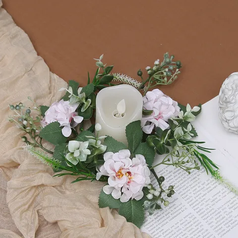 Ghirlanda di Fiori di Ortensia Artificiale Anello per Candeliere in Seta Plastica Ghirlanda Floreale Per Matrimonio Festa Tavolo Casa