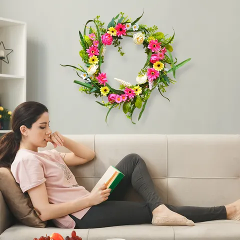 Guirlande De Fleurs Sauvages De Printemps Vignes Florales De Pâquerettes En Soie Artificielle Pour Porte D'Entrée Fenêtre Décoration