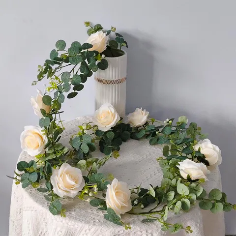 Guirnalda Enrollada De Arco De Boda De Vid De Flor De Rosa Artificial Decoración De Tubería De Agua De Aire Acondicionado Para El Hogar