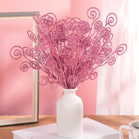 5 Pièces Rose Paillettes Spirale Bonbons Ornements Pour Décoration Sapin De Noël Saint-Valentin Fête Maison Vase Branches Décoratives