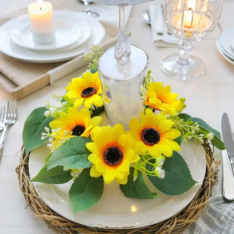 Artificial Sunflower Garland Silk Flower Candlestick Wreath Table Centerpiece Home Festival Window Decor