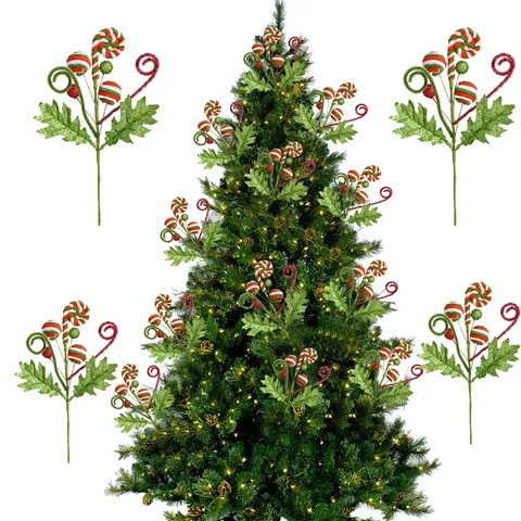 Weihnachten Süßigkeiten Zweig Glitzer Rot Grün Candy Beeren Spray Ornament Feiertag Baum Arrangement Home Decor Tischdeko Zubehör