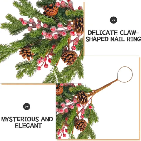 American Christmas Pine Cone Teardrop Swag Frosted Red Berries Artificial Pine Needles Wall Door Hanging Restaurant Decor Prop