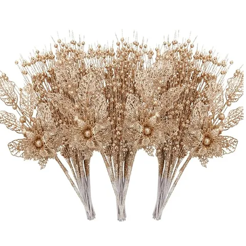 Künstliche Lilien Blumen Glitzer Beeren Blumenpfloch Weihnachtsbaum Dekoration Hochzeit Party Arrangement