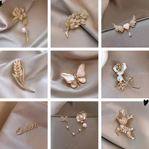 Broche de Luxe en Cuivre Zirconia Fleur Papillon pour Femmes Haute Qualité Perle Artificielle Blé Corsage Épingle Bijoux Cadeau