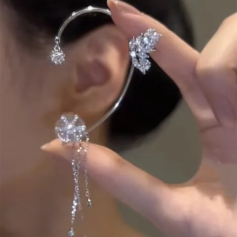 Niche Design Rotating Flower Butterfly Ear Hook For Women Light Luxury Zirconia Tassel No-Pierce Ear Clip Earrings