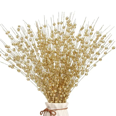 Navidad Artificial Brillo Baya Ramas Polvo de Oro Bola Flores Tallos Hogar Sala de Estar Fiesta Vacaciones Decoración