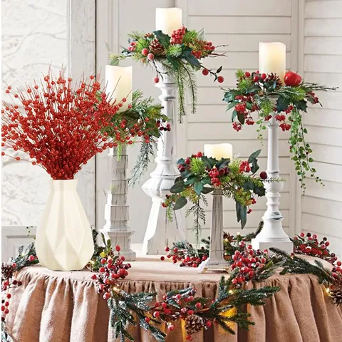 Navidad Artificial Brillo Baya Ramas Polvo de Oro Bola Flores Tallos Hogar Sala de Estar Fiesta Vacaciones Decoración
