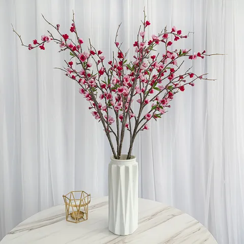 Artificial Peach Blossom Silk Flower Branch Realistic Simulation Plum Cherry Blossom Stem For Home Living Room Wedding Decor