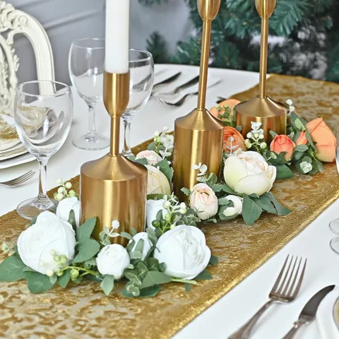 Artificial Peony Rose Candle Ring Wreath Floral Centerpiece For Wedding Valentine Day Party Table Decoration Home Decor