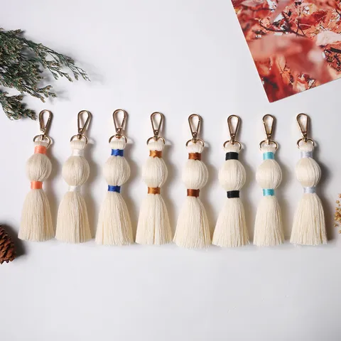 Handmade Cotton Braided Tassel Keychain Bag Pendant Bohemian Woven Rope Key Ring Women Fashion Accessories Gift
