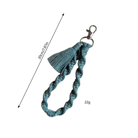 Handmade Cotton Cord Woven Keychain Wristlet Boho Tassel Phone Charm Bag Pendant Key Ring Holder For Women