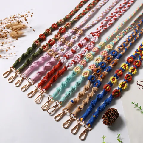 Bohemian Hand Woven Daisy Flower Phone Lanyard Cotton Rope Crossbody Neck Strap Camera Bag Strap For Women Men