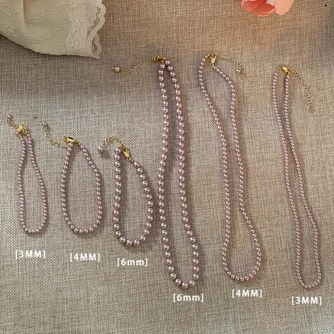 Collana e Bracciale in Perle Artificiali Minimaliste di Lusso Elegante Girocollo con Perline per Donna Gioielli Viola Bianco Rosa
