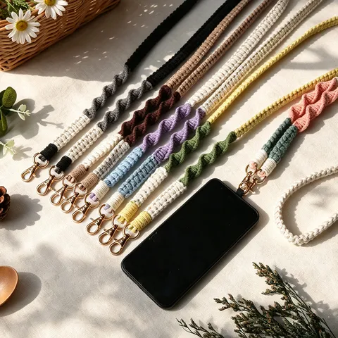 Handmade Braided Cotton Phone Lanyard Wrist Strap With Zinc Alloy Dual Buckle Anti-lost Colorful Hand Rope For Men Women