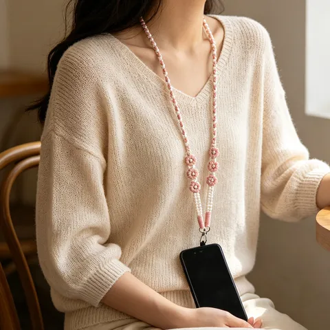 Handmade Crocheted Daisy Phone Lanyard Macrame Cotton Cord Long Crossbody Phone Strap Charm For Women Bags Accessories