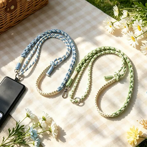 Handmade Braided Phone Lanyard Cute Floral Crossbody Strap Adjustable Neck Chain Phone Charm Bag Strap Accessories For Women