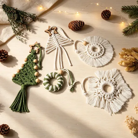 Bohemian Handmade Woven Cotton Rope Christmas Tree Ornaments Macrame Tassel Garland Car Hanging Christmas Decorations Gifts