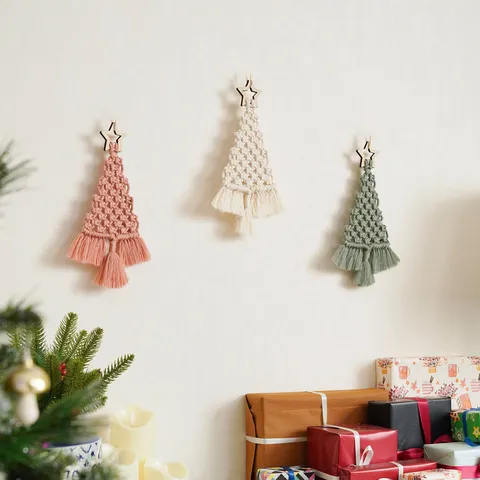 Handgemaakt Geweven Bohemien Kerstboom Hangend Ornament Katoenen Touw Kwast Wanddecoratie