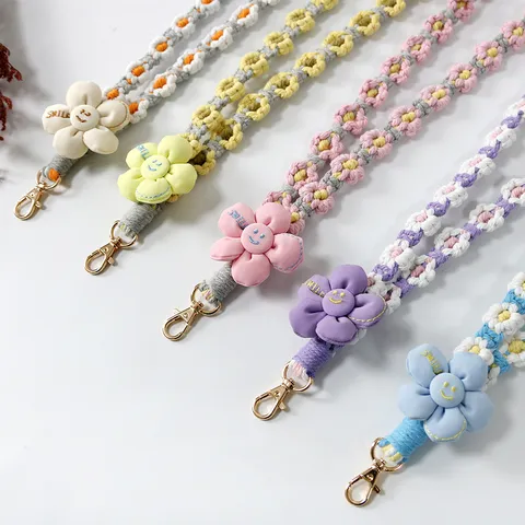 Bohemian Woven Daisy Flower Phone Lanyard Cute Handmade Floral Mobile Phone Chain Strap Universal Accessories