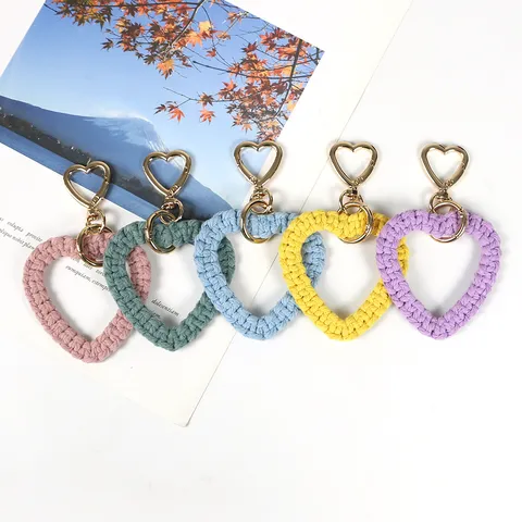 Creative Handwoven Cotton Thread Heart Keychain For Women Cute Colorful Bag Charm Car Key Pendant Handmade Woven Heart Accessory Gift