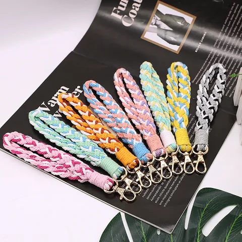 Multicolor Cotton Rope Woven Keychain Wrist Strap Cute Phone Lanyard Bag Charm Handcrafted Braided Key Ring Jewelry Gift