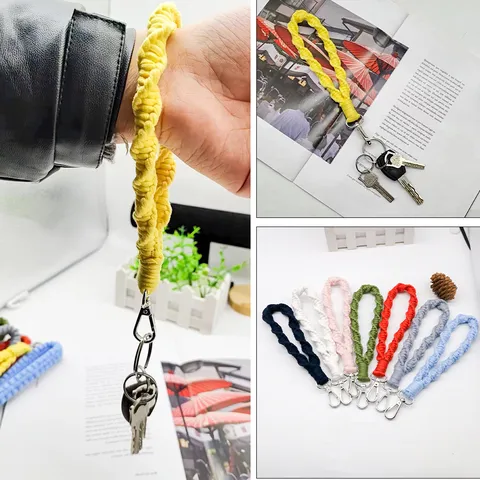 Handmade Woven Wrist Keychain Portable Polyester Fabric Key Ring Creative Cute Bag Pendant Car Key Accessory