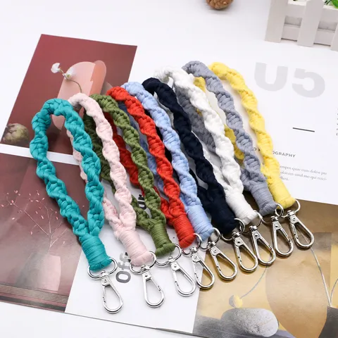 Handmade Woven Wrist Keychain Portable Polyester Fabric Key Ring Creative Cute Bag Pendant Car Key Accessory