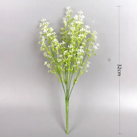 Flores Artificiales de Gipsófila de Tacto Real de Pegamento Suave de PU Ramo para Boda Novia Hogar Fiesta Decoración Floral Tallo Largo