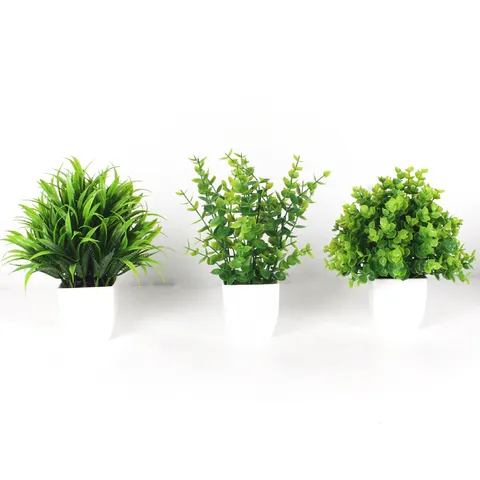 Artificial Eucalyptus And Grass Potted Plants Plastic Fake Greenery Small Potted Plant For Indoor Outdoor Home Office Desk Decoration