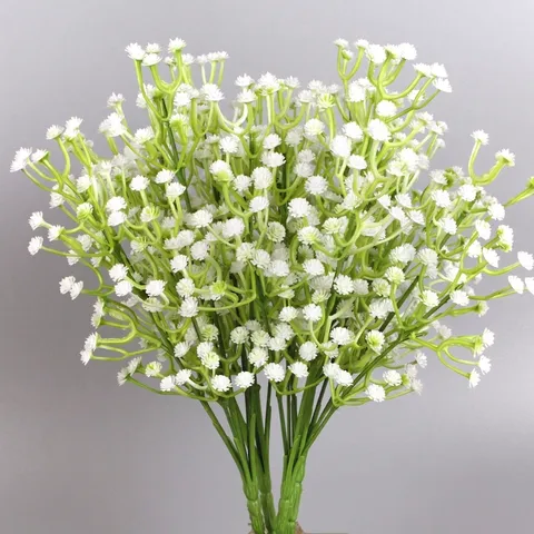 Flores de Gipsófila Artificiales Realistas Ramo de Plástico Blanco para Decoración de Mesa de Boda en Casa Arreglo Floral Hecho a Mano