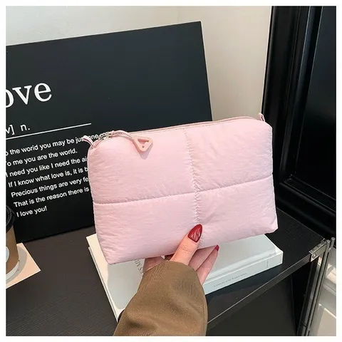 Gesteppte Puffer Make-up Tasche Wasserdichte Nylon Kulturbeutel Reise Kosmetik Organizer Tragbare Aufbewahrungstasche Für Damen
