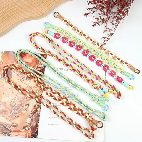 Bohemian Handmade Woven Phone Lanyard Bag Strap With Flower Pattern Adjustable Crossbody Mobile Phone Chain For Women Camera Strap