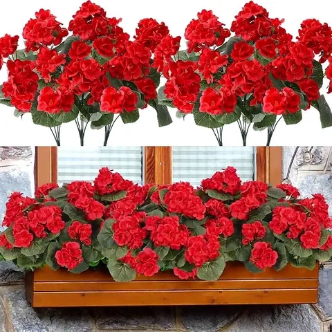 Artificial Geranium Begonia Silk Flowers Faux Greenery Bushes Shrubs Flowers Bouquet UV Resistant For Home Outdoor Garden Office Decor