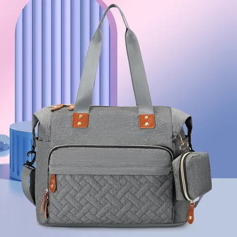 Zaino Borsa per Pannolini Grande Capacità per Donna Tessuto Oxford Impermeabile Trapuntato a Rombi Borsa Viaggio Mamma Con Pochette