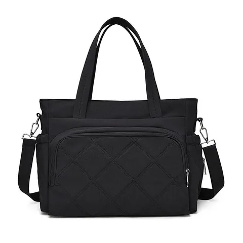 Women Large Capacity Solid Color Quilted Tote Bag Versatile Casual Travel Diaper Bag Nylon Fashion Shoulder Bag
