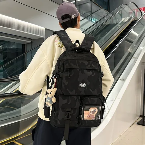 Casual Large Capacity Camouflage Nylon Backpack Student School Bookbag Trendy Daily Commute Travel Bag For Unisex