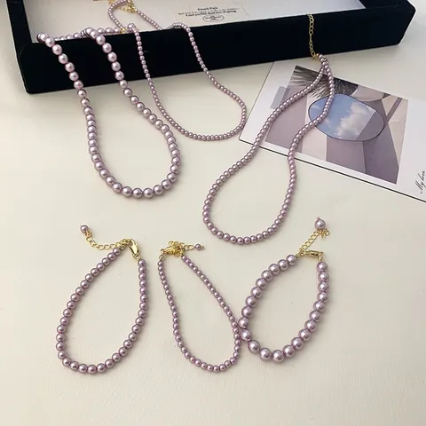 Collana di Perle Artificiali Minimalista Viola Bianco Elegante Catena per Clavicola Collana Bracciale da Donna Gioielli di Lusso Accessori