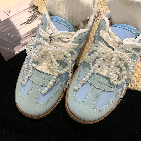 Korean Style Artificial Pearl Bow Shoe Charms For Sneakers Handmade Beaded Decorative Shoe Clips For Women Girls DIY Shoe Accessories One Pair